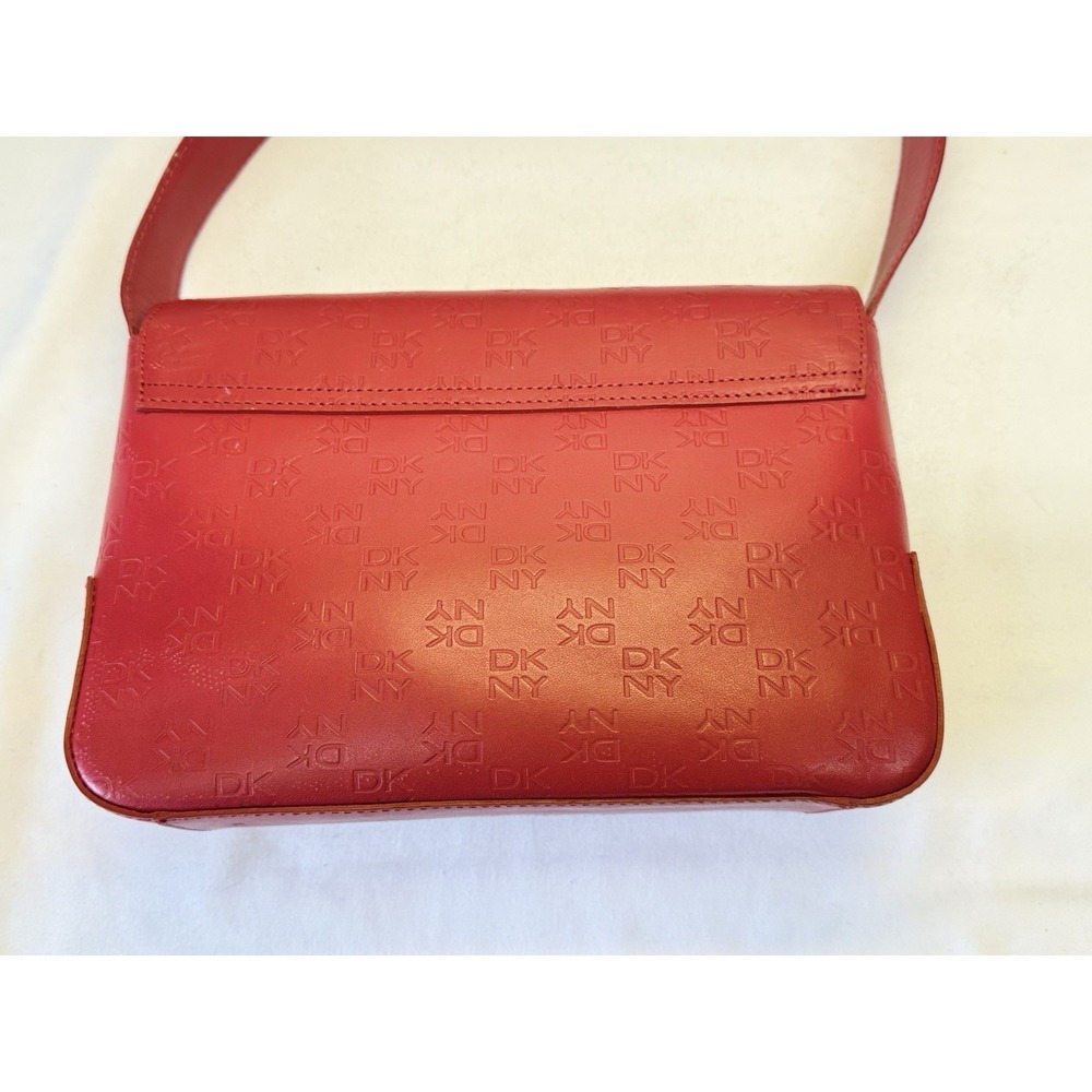 Vtg DKNY Logo Red Leather Small Shoulder Bag Purse Y2K Academia W/ Dust Bag - Picture 4 of 12
